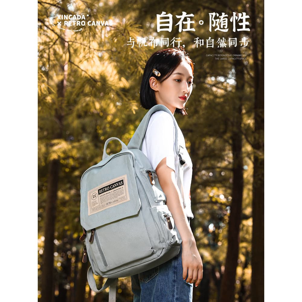 Mochila de lona masculina simples All-Match grande capacidade computador mochila de viagem feminino júnior estudante do