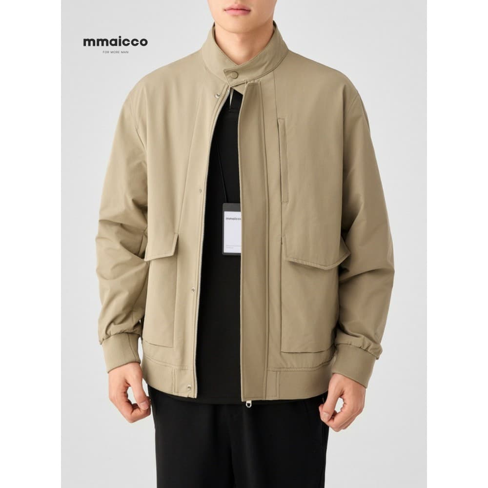 Momaike masculino gola alta Multi-bolso solto jaqueta Casual masculina 2025 primavera novo estilo jaqueta masculina de c