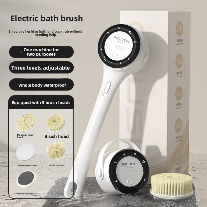 Escova de banho elétrica com cabo longo, Display Digital, recarregável, escova de banho para esfregar as costas, massage