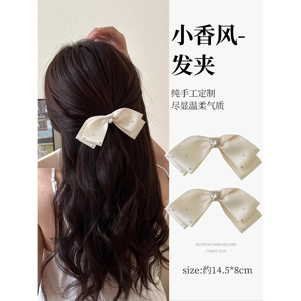Grampo de cabelo com laço branco, clipe bico de pato feminino, meia gravata, cocar de cabelo 2024, novo estilo, cabeça t