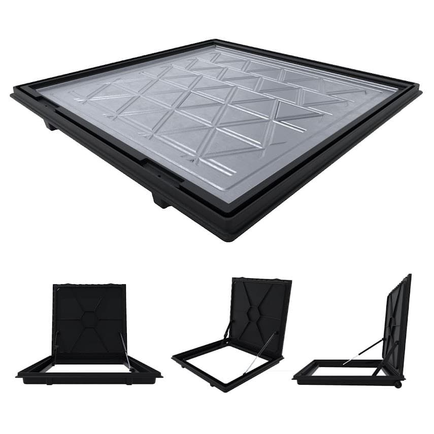 Tampa Piscina Casa Máquina 50x50 Articulada Rebaixada Preta