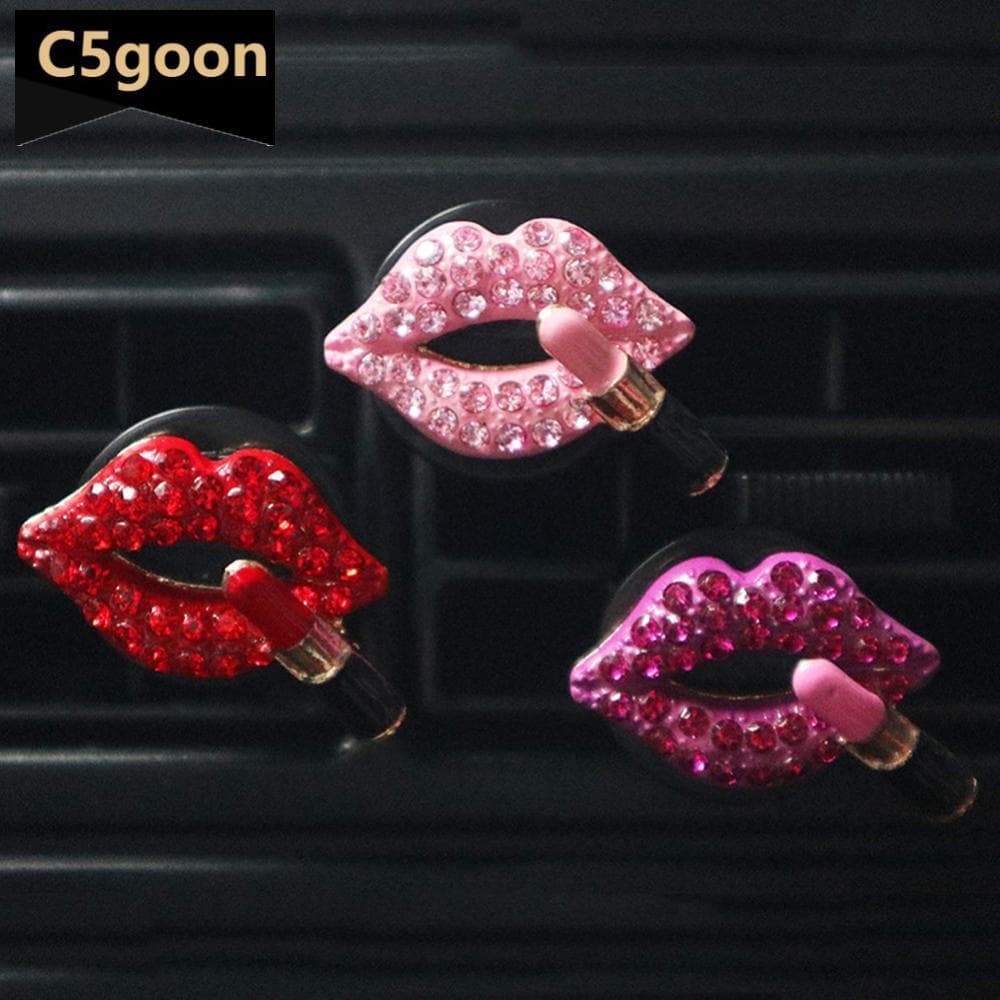 C5GOON Saída De Ar Perfume Boca Vermelha Clipe Cravejado Carro Bonito Decorações J6M8