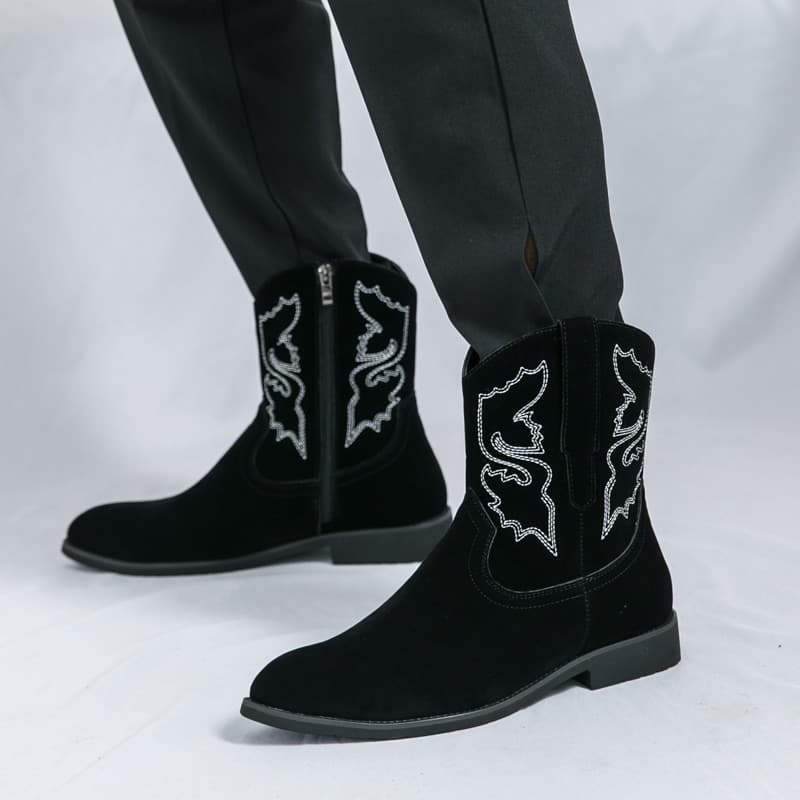 W inverno novo estilo ocidental botas de Cowboy masculino All-Match Nubuck couro Mid-Tube botas masculinas equitação mon