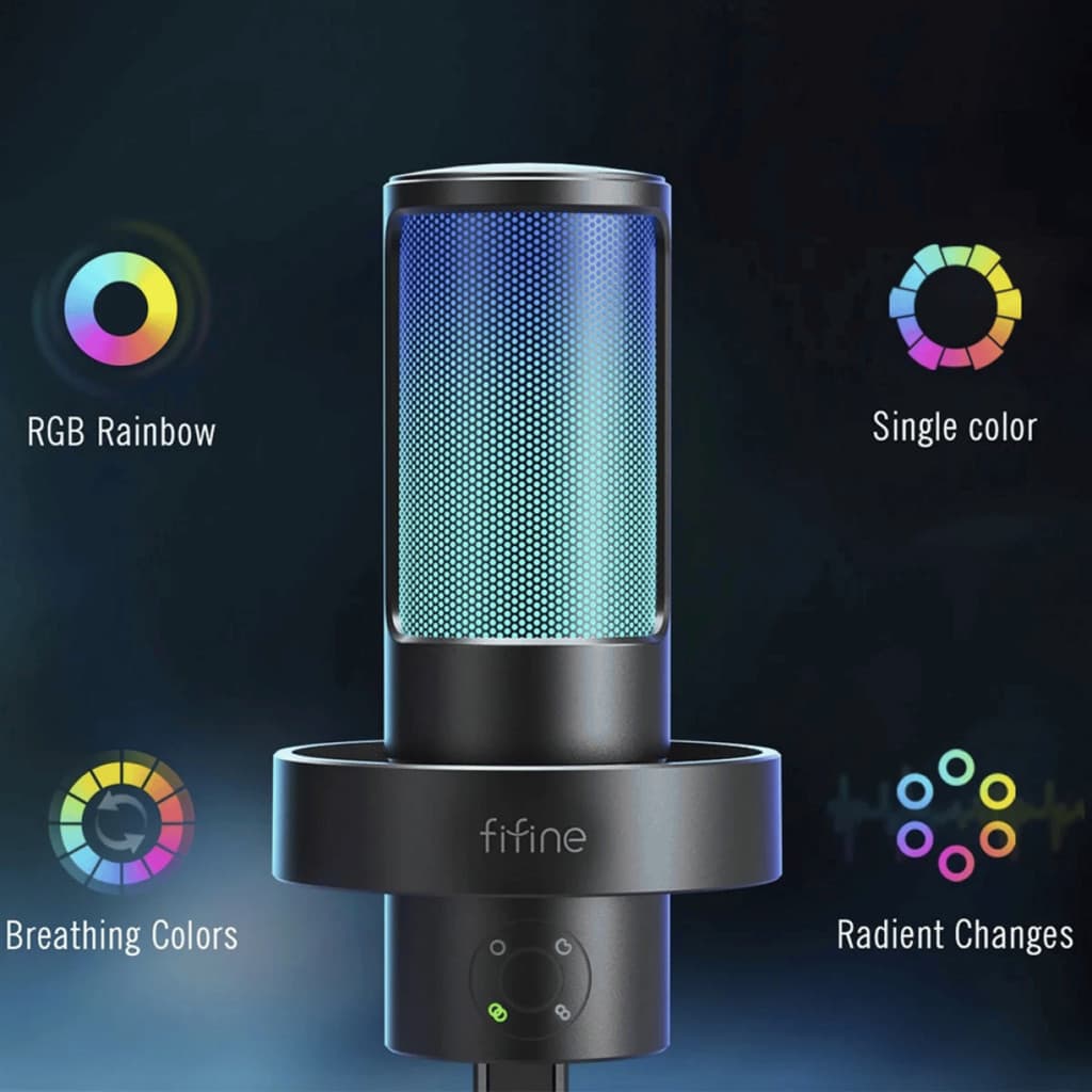 Microfone Fifine A8 RGB – USB – Microfone Condensador para PC