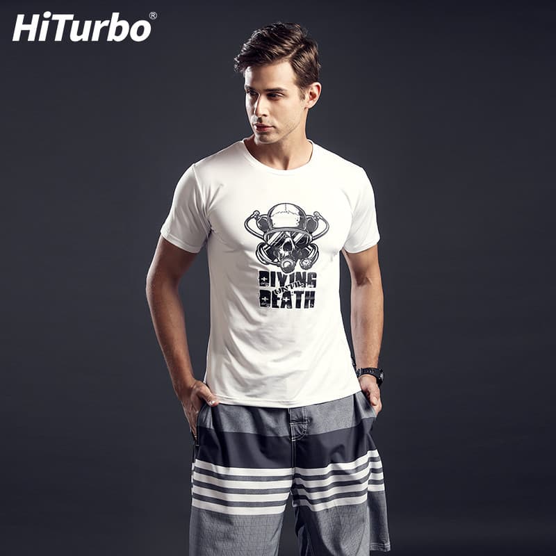 HiTurbo HiTurbo Beach Camiseta de mergulho de secagem rápida com caveira branca de manga curta