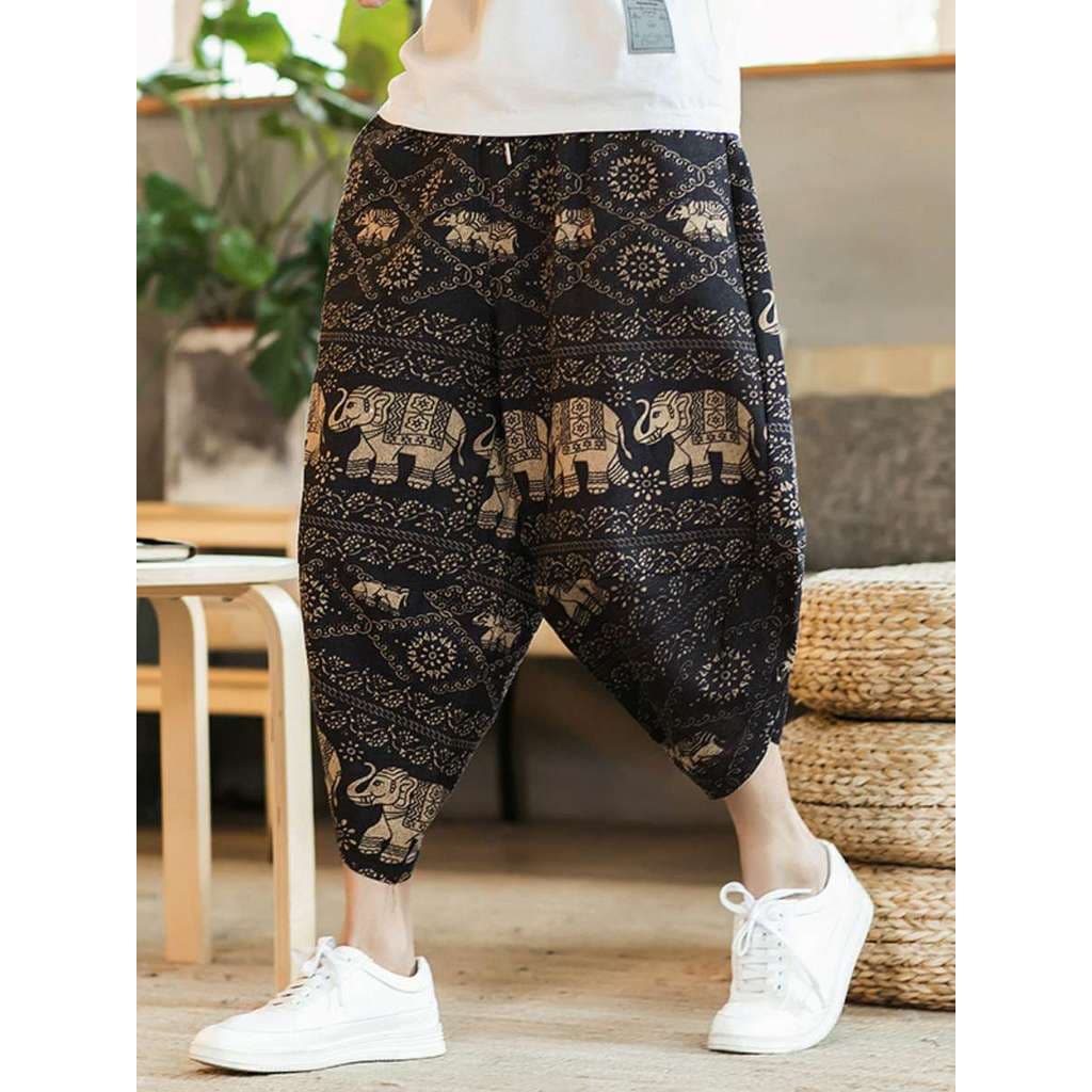 Novo estilo de verão estilo chinês algodão linho calças cortadas estilo étnico Floral Harem calças largas tamanho grande