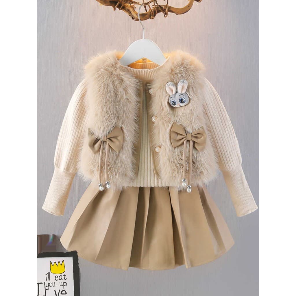 Crianças roupas meninas inverno lã colete terno saia novo estilo bebê camisola de malha saia de três peças na moda
