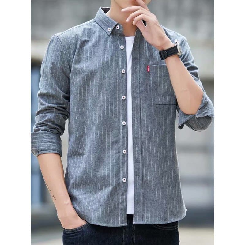 Comércio exterior pedido Original cauda bens verão listrado camisa de manga comprida masculina 2026 novo estilo não-ferr