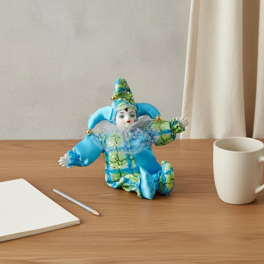 Estatueta De Jester Artesanal , Peça De Arte Decorativa , Boneca Vintage , Pintura Facial Requintada Para Mesa , Exibiçã