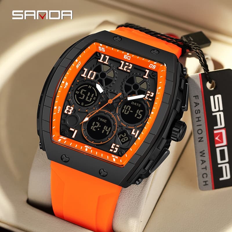 Relógio eletrônico da marca Sanda, modelo 6157, relógio digital multifuncional de silicone para homens, à prova d'água 1