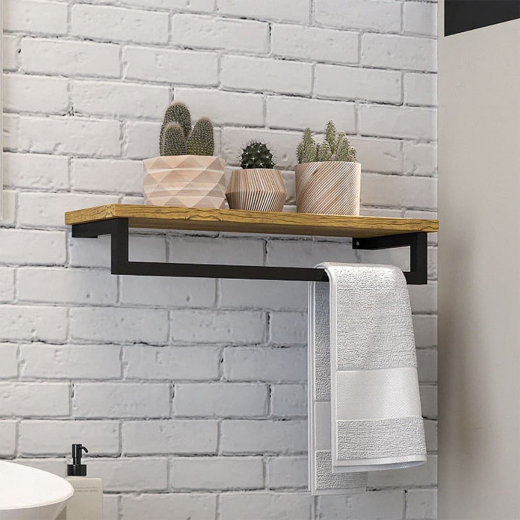 Prateleira Toalheiro Para Banheiro Lavabo De Madeira MDF Com Suporte Em Ferro Industrial Decorativo