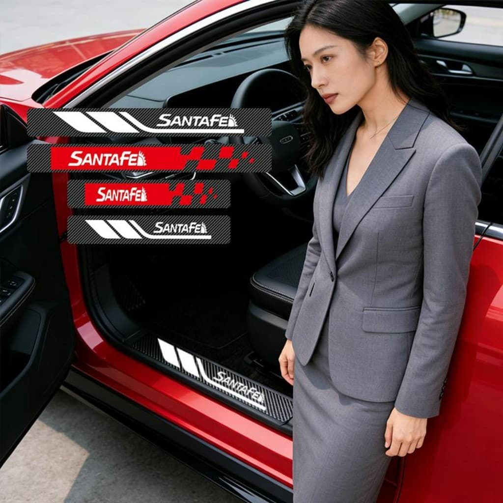 Kit 4 Peças Textura 3D Protetor De Soleira De Porta Automotiva Acessórios Para Carro For Hyundai Santa Fe Calligraphy