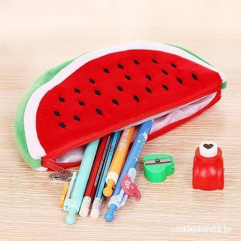 # Weicheng Criativo Melancia Pelúcia Estojo Kawaii Pencilcase Escola Caneta Bolsa Suprimentos Caixa Escolar