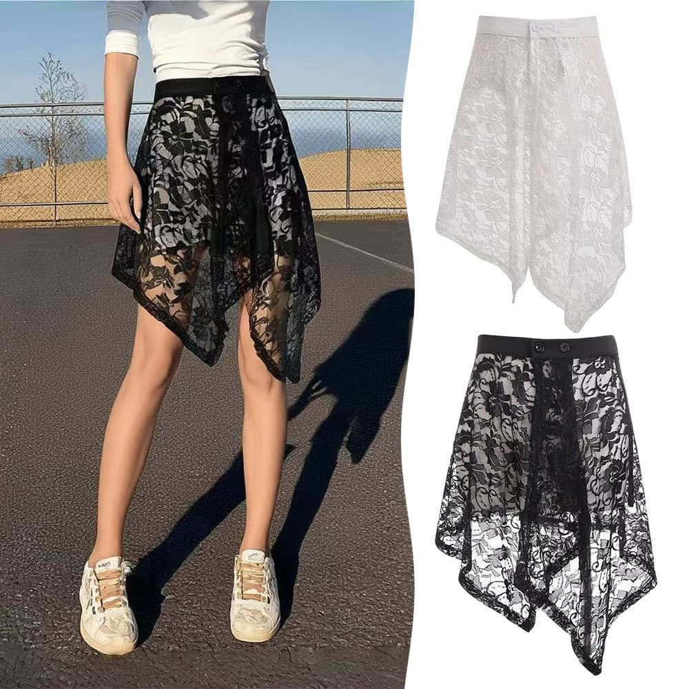 Saia Assimétrica De Renda Floral Com Bainha Irregular , Cortina Oca Para Esconder Bunda , Estilo De Rua Vintage , Envolt