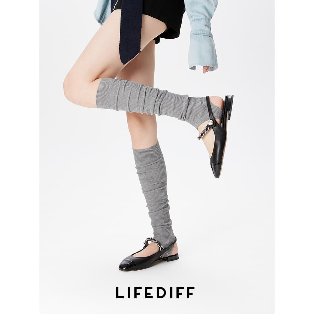 Cinza perna capa verão estilo fino primavera outono estilo feminino pé pilha meias conjunto com pequenos sapatos de cour