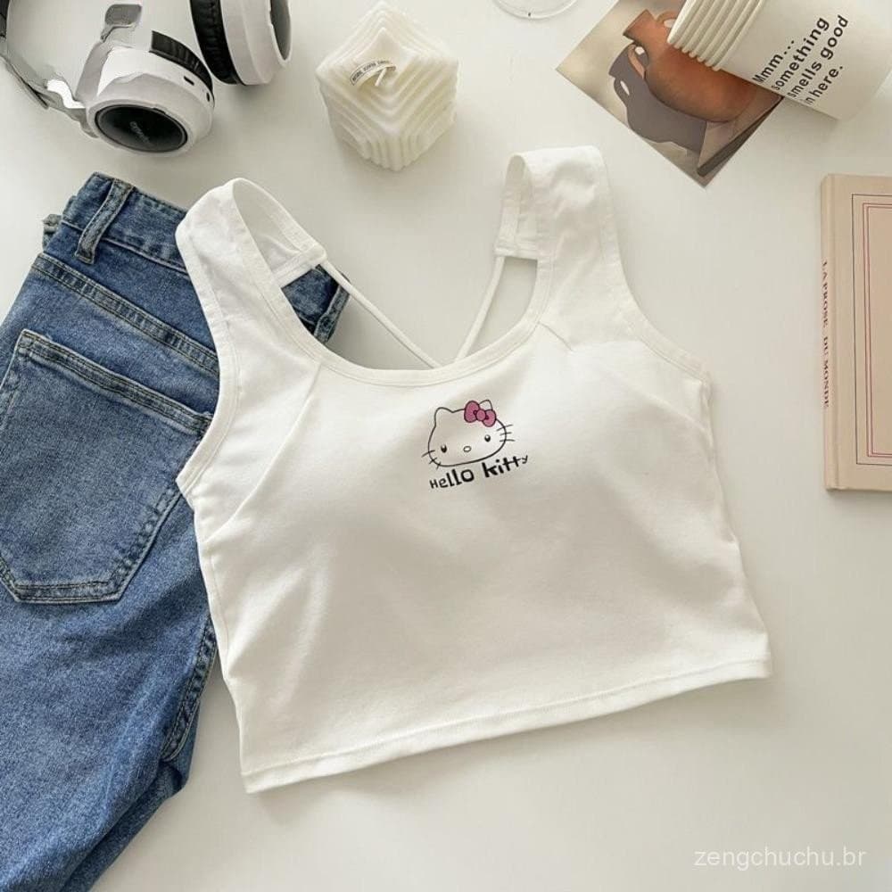 ONLYGOODS Regata, Top Curto Respirável, Tamanho Único, Estilo Fofo da Hello Kitty para Mulheres