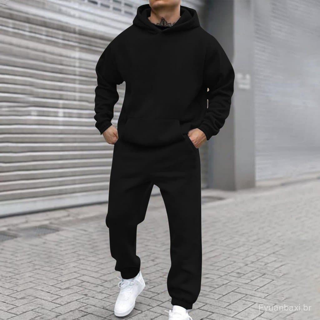 Europeu americano Cross-Border outono inverno novo estilo forro de lã moda masculina moletom terno Casual solto longo @-