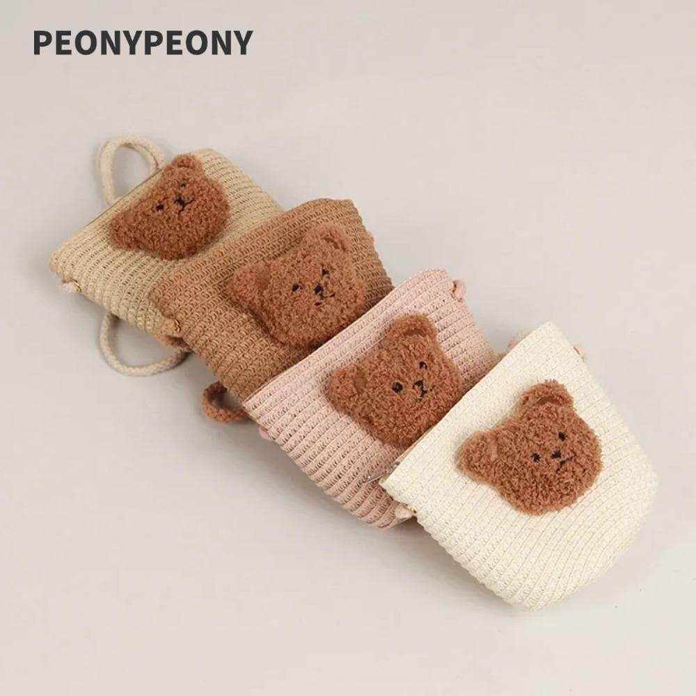 Bolsa De Ombro PEONY , Moedas Feita À Mão Em Tecido De Palha Crossbody De Princesa De Viagem Fofa De Urso De Desenho Ani