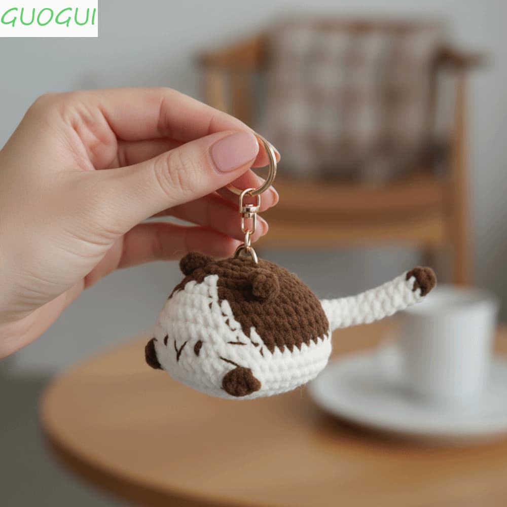 GUOGUI Chaveiros De Gatinho De Crochê , Boneca De Tricô Artesanal , Pingente De Gato Tecido À Mão , Chaveiro Kawaii Anim