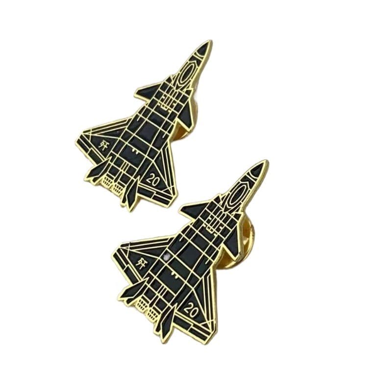J-20 Lutador Esmalte Pino Chinês Militar Aeronaves Broche Banhado A Ouro Metal Emblema Aviação Lapela Para Mochila Roupa