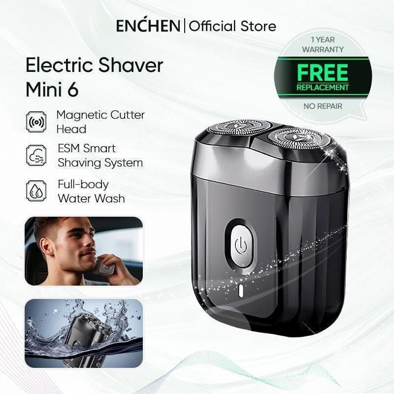 Barbeador Elétrico COD Enchen Mini 6 com 2 Cabeças Flutuantes, Portátil, Cabeça de Corte Lavável Magnética