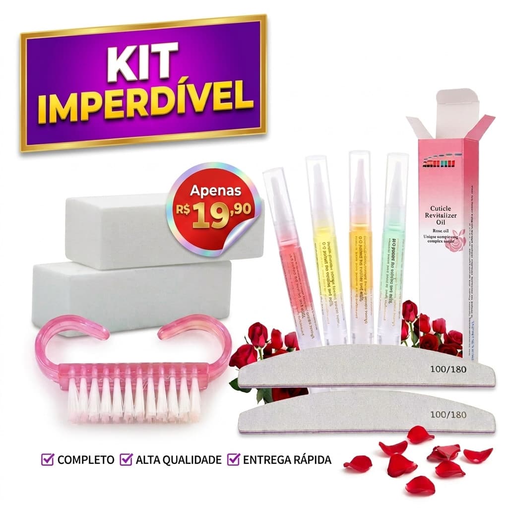 Kit Lixas Unhas Profissional Lavavel Bloco Oleo Tips Gel