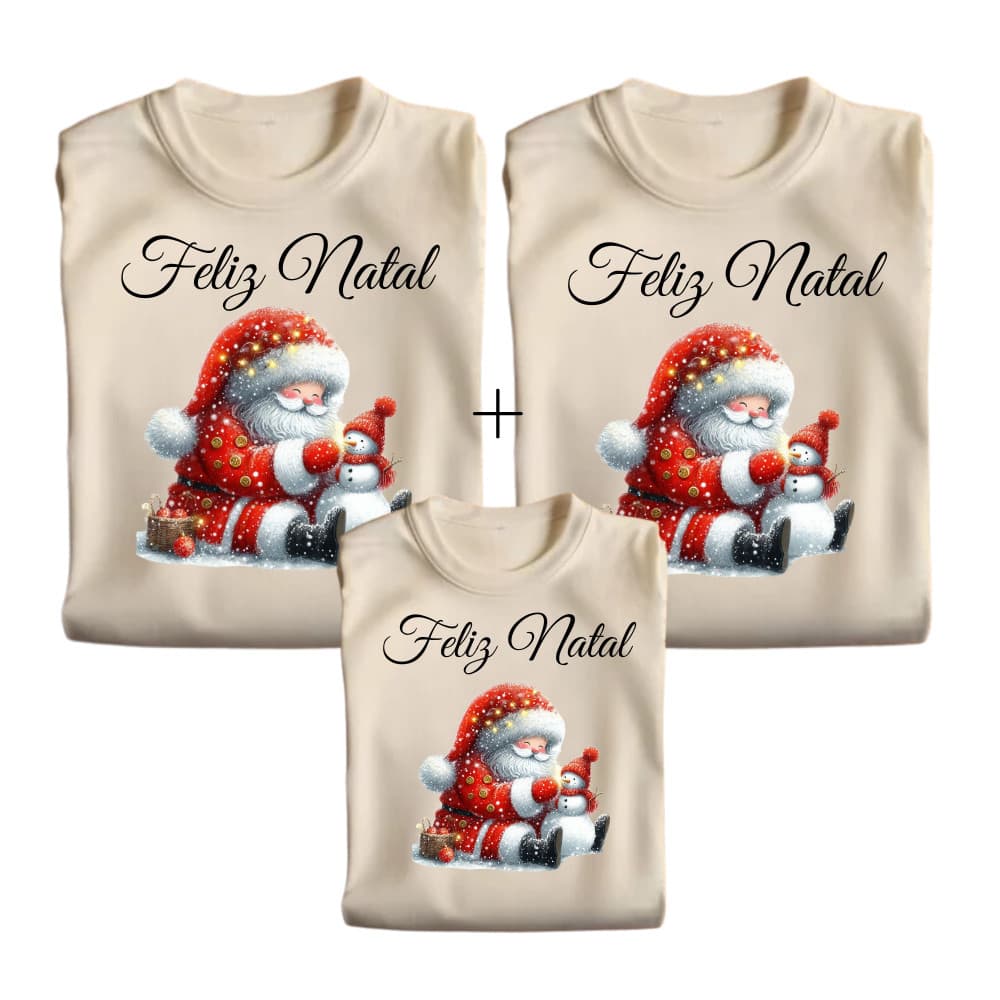 Kit Com 3 Camisetas Ou Mais Família Natal Personlizadas Feliz Natal Papai Noel na Neve uso casual envio imediato
