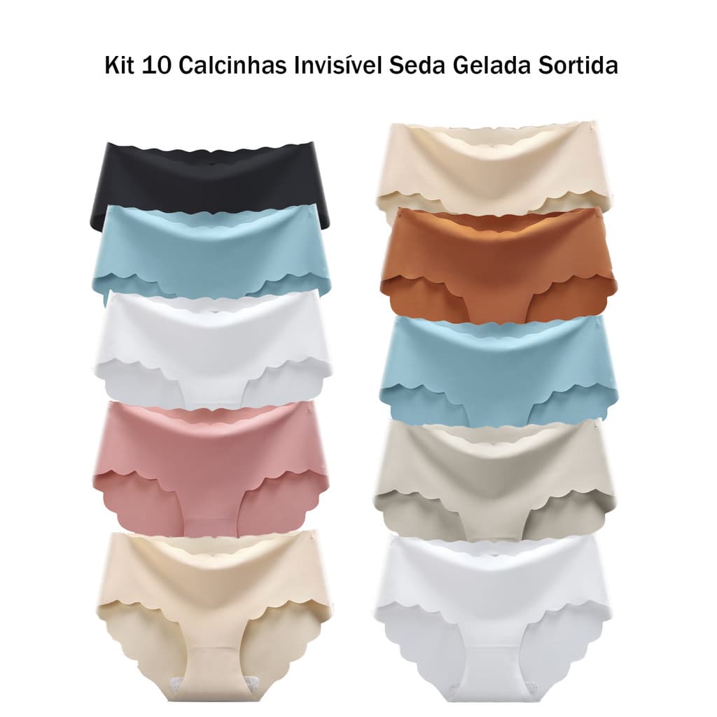 Kit 10 Calcinhas Fitness Yoga Ice Silk Secagem Rápida Sem Costura Borda Ondulada Invisível