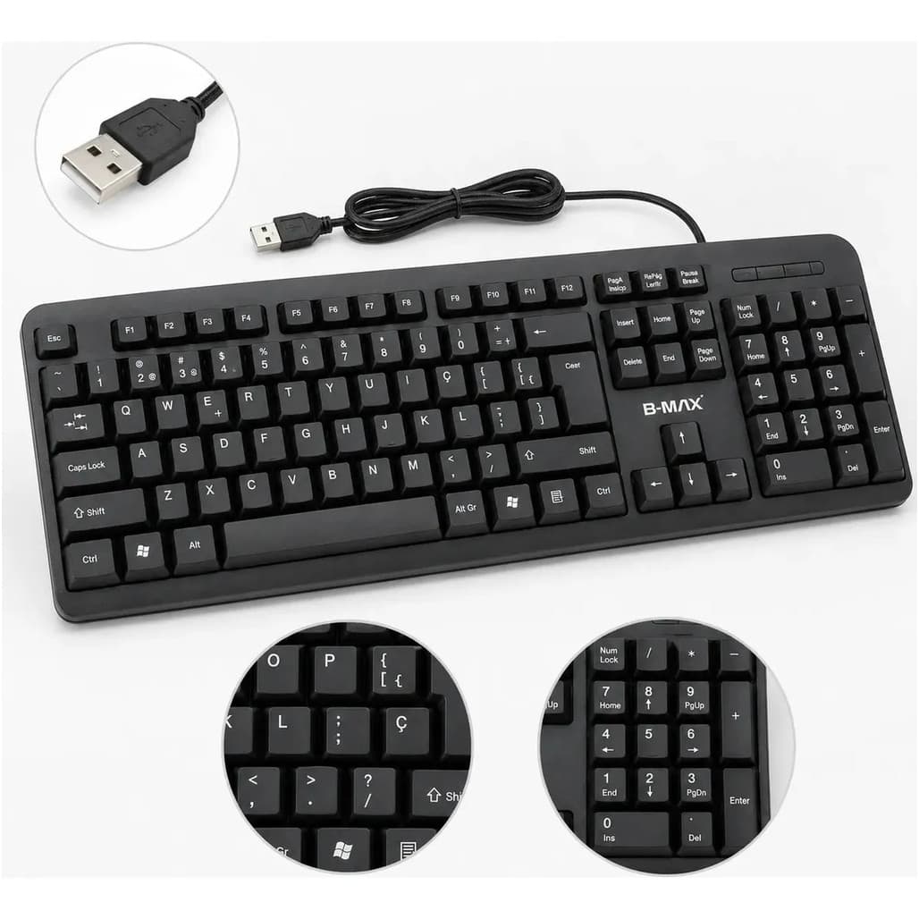 Teclado USB com Fio ABNT2 Silencioso Ergonômico