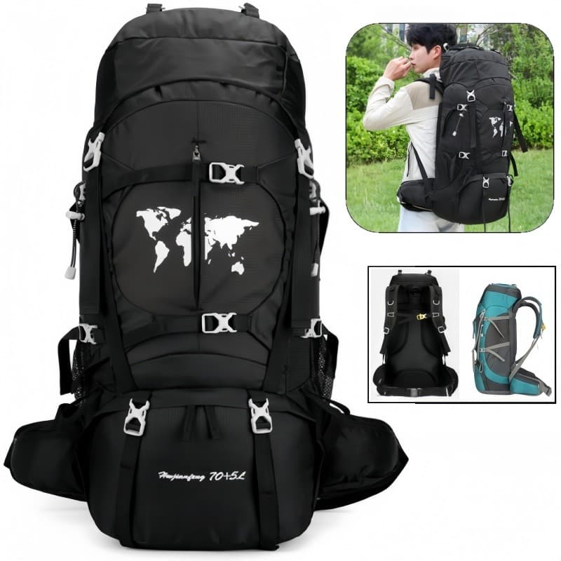 Mochila Cargueira 70L Impermeável Poliéster 1500D Reforçada, Múltiplos Compartimentos para Camping Trilha Viagem