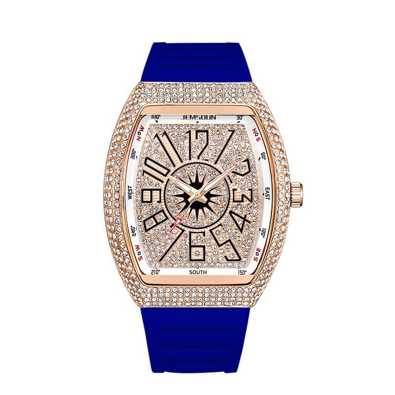 Novo relógio masculino com diamantes, relógio de pulso em formato de barril, relógio masculino vintage de moda, relógio