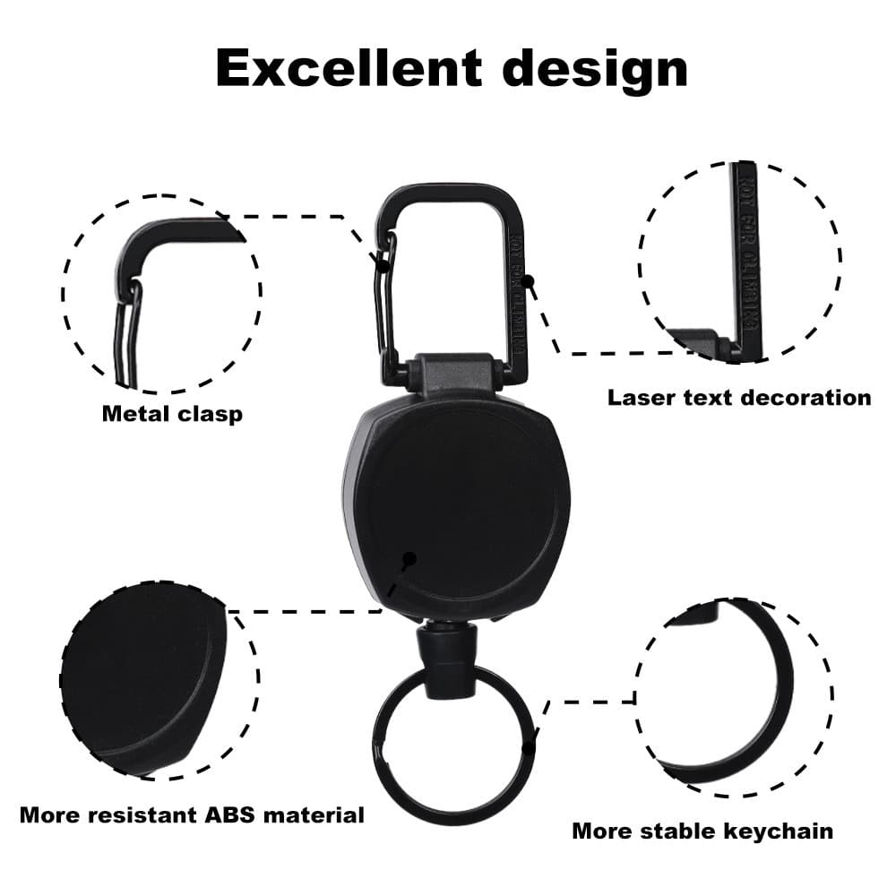 Chaveiro retrátil redondo de metal para uso externo, anti-perda e anti-furto, com fivela de oliva, fivela de suspensão e