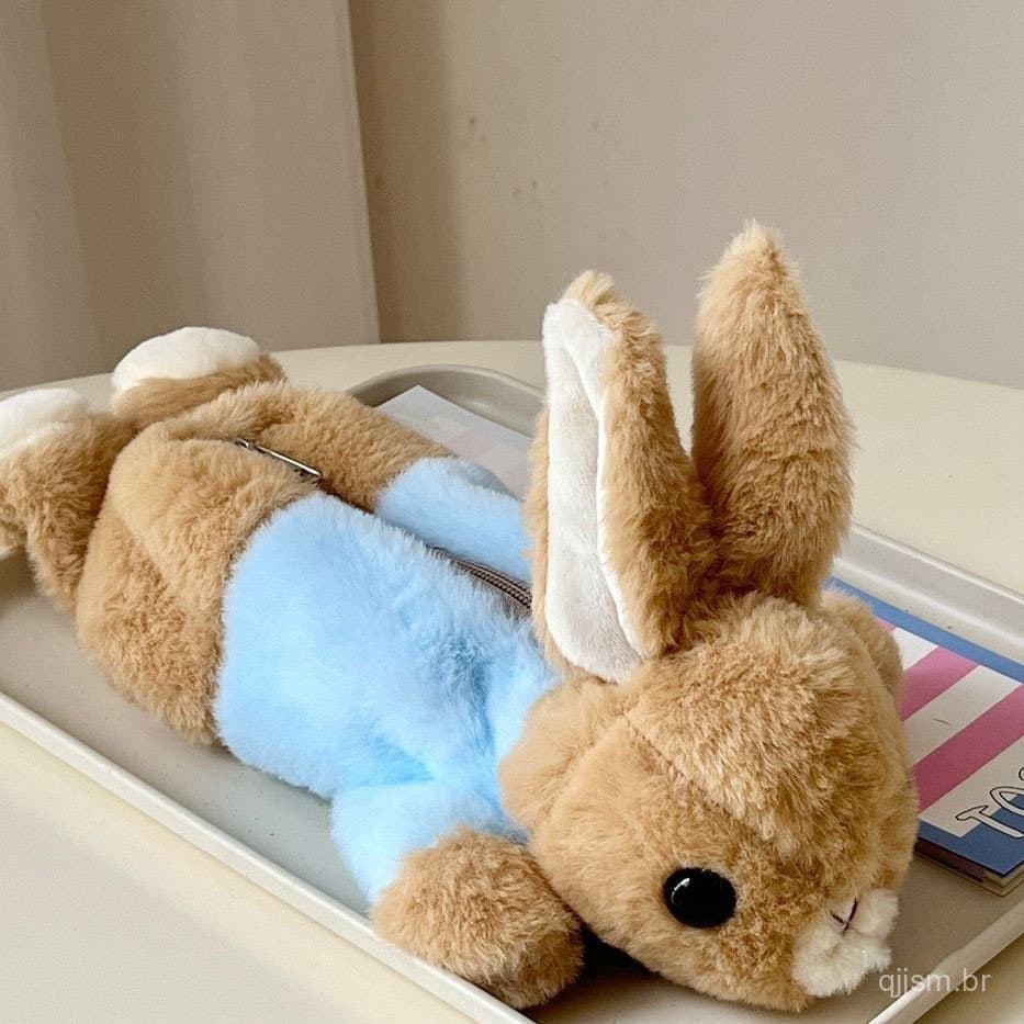 Estojo de Lápis de Pelúcia Fofo Coelho Peter, Bolsa de Armazenamento de Material Escolar
