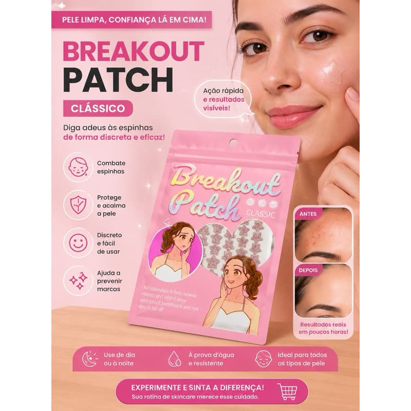 Breakout Patch Antiacne – Seca Espinhas Rápido e Discreto Pele Linda E Sem Mnachas Gringa Blogueira