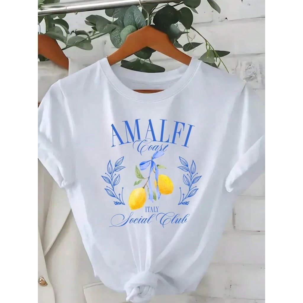 Camisa Camiseta T-shirt Feminina Baby Look Algodão Limoncello Limão Capri La Dolce Vita