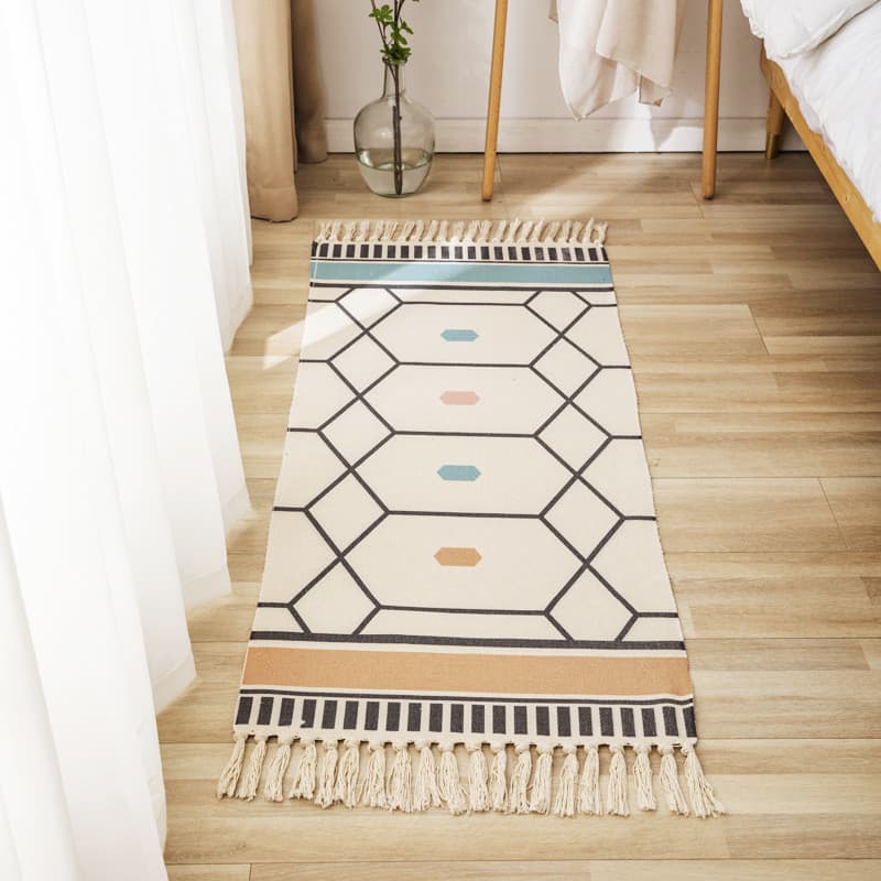 [Novo produto] ins pequeno fresco puro algodão tecido à mão tapete de cabeceira quarto doméstico Tatami tira longa antid
