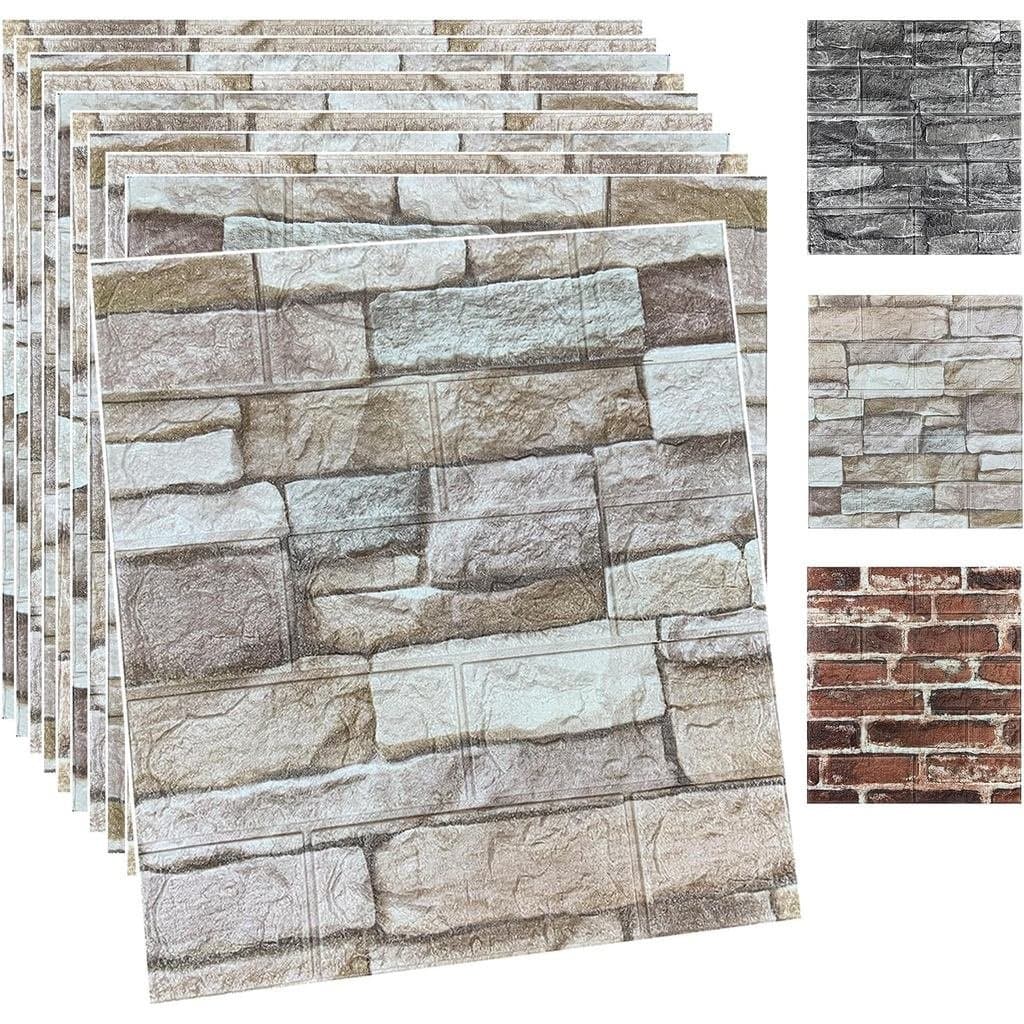 10 Peças de Painéis de Parede 3D Autoadesivos de Espuma, Papel de Parede 3D com Efeito de Tijolo, Painel de Parede de Pe