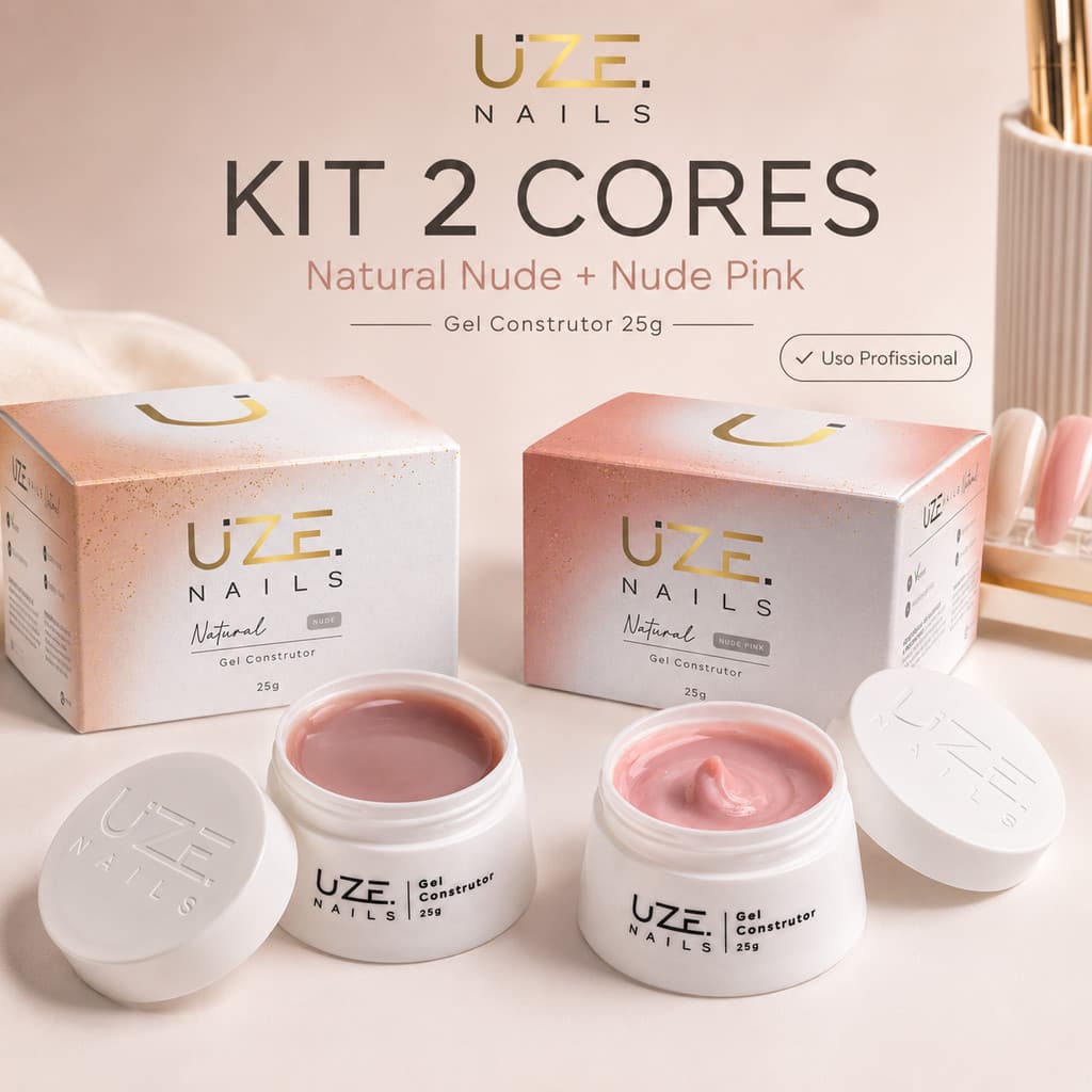 Kit 2 Gel Construtor UZE Nails Natural Nude + Nude Pink 25g Alongamento Unhas Profissional