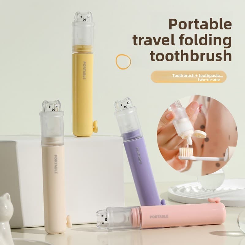 Conjunto de escova de dentes portátil dois em um, armazenamento de pasta de dente essencial para viagens de negócios