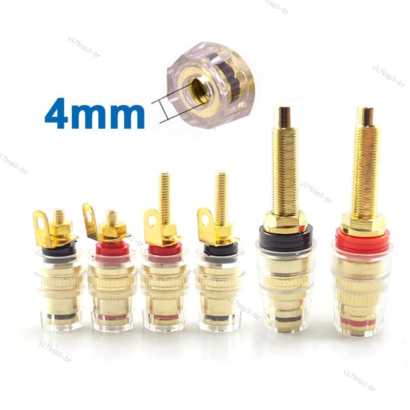4MM 1 Par Vermelho + Preto Banana Tomada Conector Rosca Amplificador Médio Alto-Falante Terminal Ligação Pós Chamada De