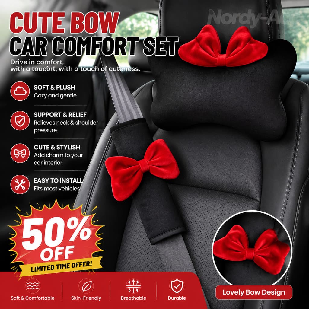 Bonito Dos Desenhos Animados Vermelho BOWKNOT Travesseiro De Pescoço De Carro Combinando Capa De Cinto De Segurança Univ