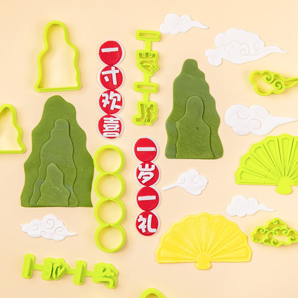 Molde de Plástico Impresso em 3D KALAIEN, Molde para Decoração de Bolo com Tema Chinês, Tema de Primeiro Aniversário de