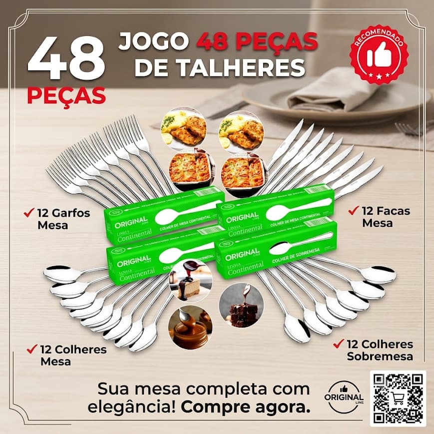 Jogo Garfo Faca Colher Inox 48 Peças Restaurante Bufffet Original Line