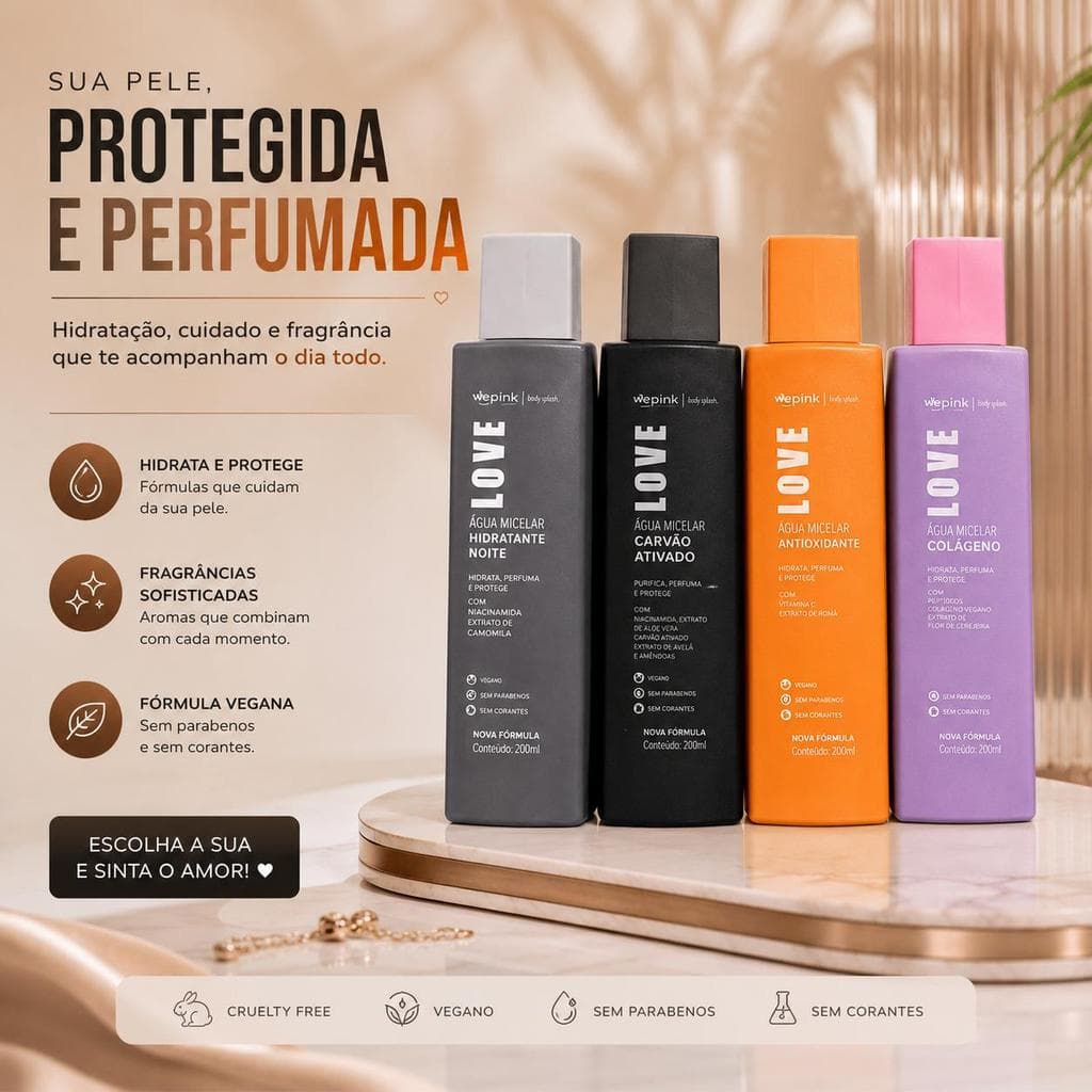 Max Love Água Micelar Vegano Colágeno Carvão Ativado Antioxidante para Pele Oleosa e com Tendência à Acne 250ml