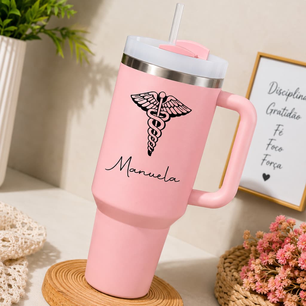 Copo Térmico Personalizado 1200ml em Inox com Canudo Garrafa de Água Grande 1,2 Litros