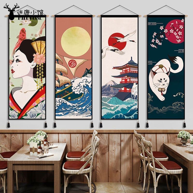 Pinturas decorativas estilo japonês Ukiyo-e Cozinha Restaurante Decoração Pinturas Izakaya Pinturas em tecido Restaurant