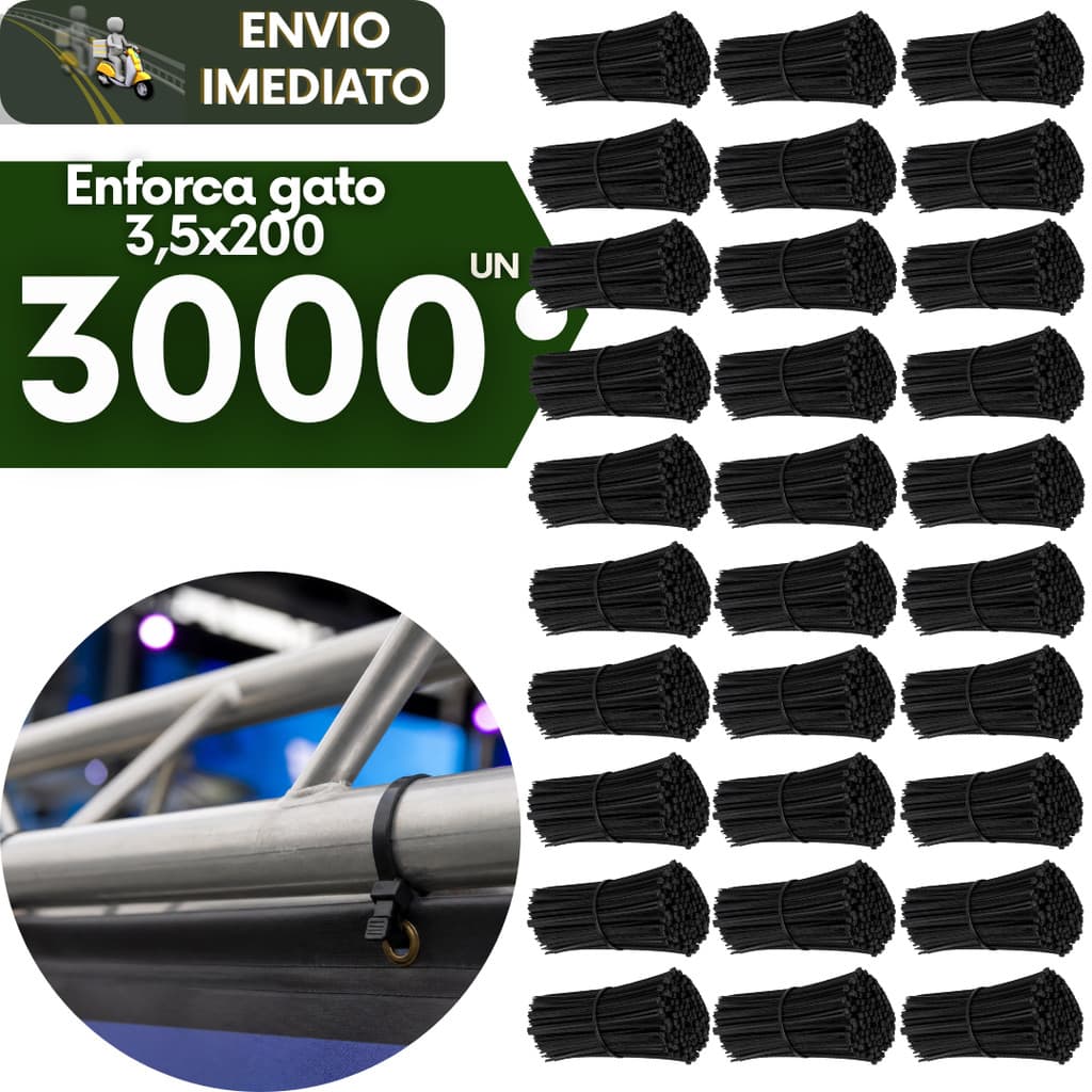 Kit 3000 Abraçadeira de Nylon Enforca Gato Preta 3,5X200MM Trava Resistencia e Durabilidade Alta Qualidade