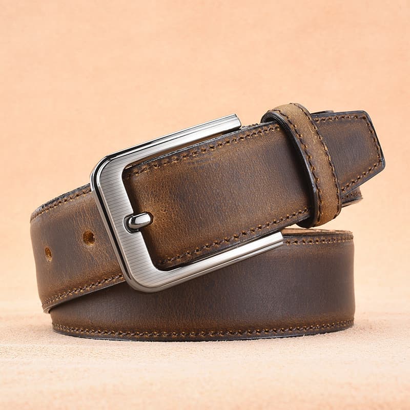 Cinto masculino cinto masculino primeira camada de couro genuíno simples pino fivela sete níveis chapeamento fivela cint