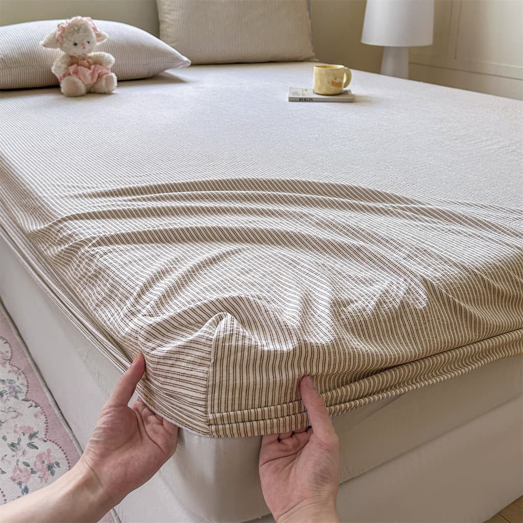 Lençol Jacquard lavado macio respirável elástico capa protetora folha de textura cor sólida único, duplo, grande, Extra