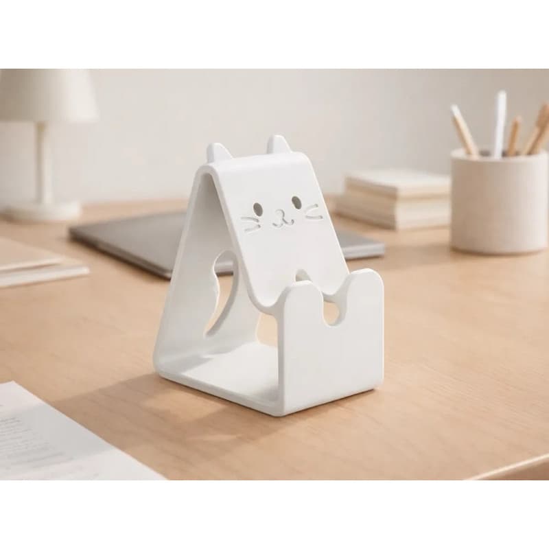 Suporte de Celular Gatinho Mesa Dobrável | Porta Celular Ajustável Decorativo para Escritório, Estudo e Home Office
